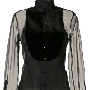 Raph Lauren black leather/sheer tuxedo blouse and camisole, size 4